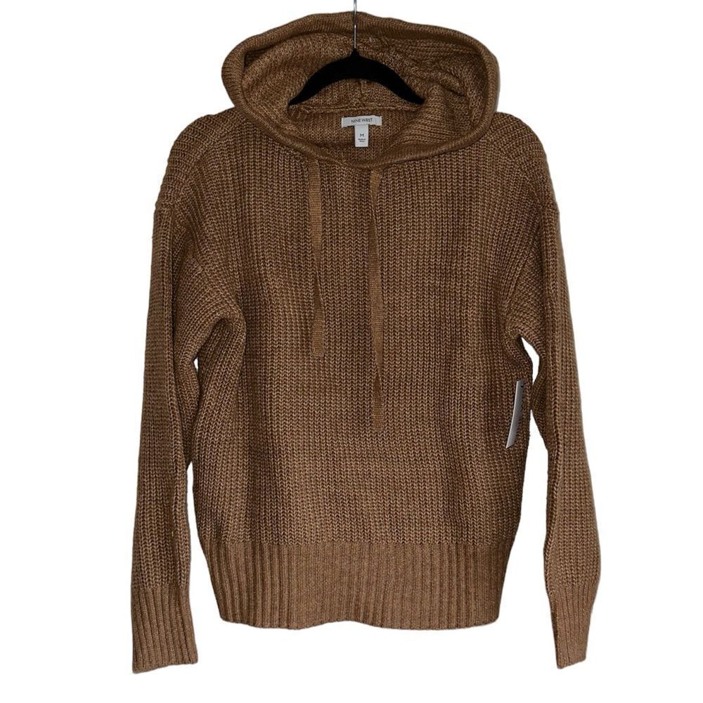 Nine West Size M medium new NWT Cozy Hooded‎ Sweater Hoodie cognac Pullover